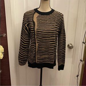 A.L.C. Black and Brown Striped  100% wool Sweater, M